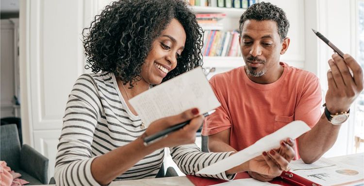 couple reviewing finances at home