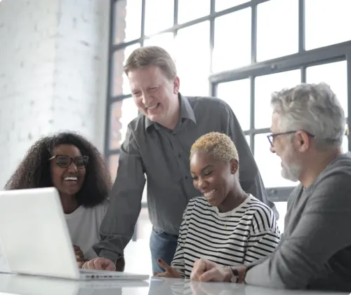 Group of diverse people using the online financial wellness program